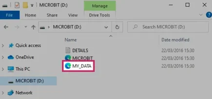 在 MICROBIT 盘中查看 MY_DATA